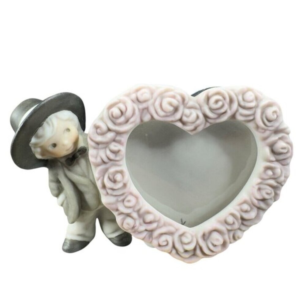 1997 Enesco Pretty As A Picture Mini Heart Shaped Photo‎ Frame Porcelain Vintage